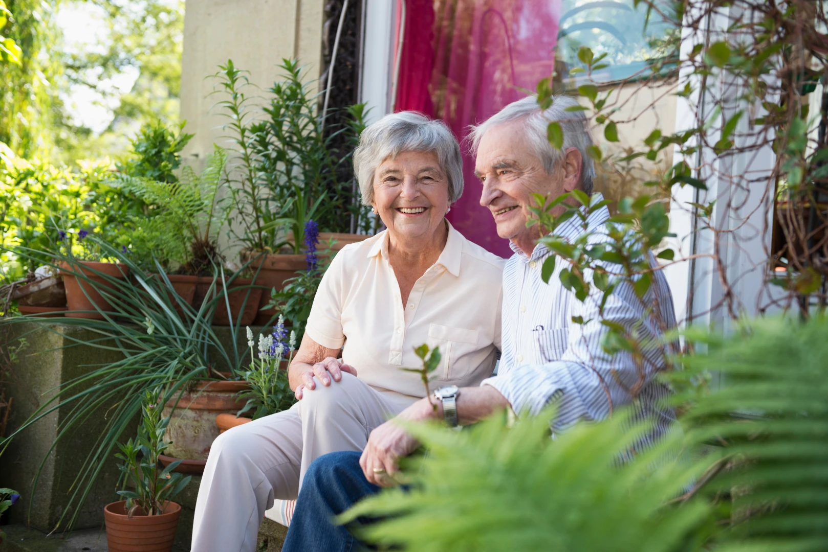 Couple sitting in the garden